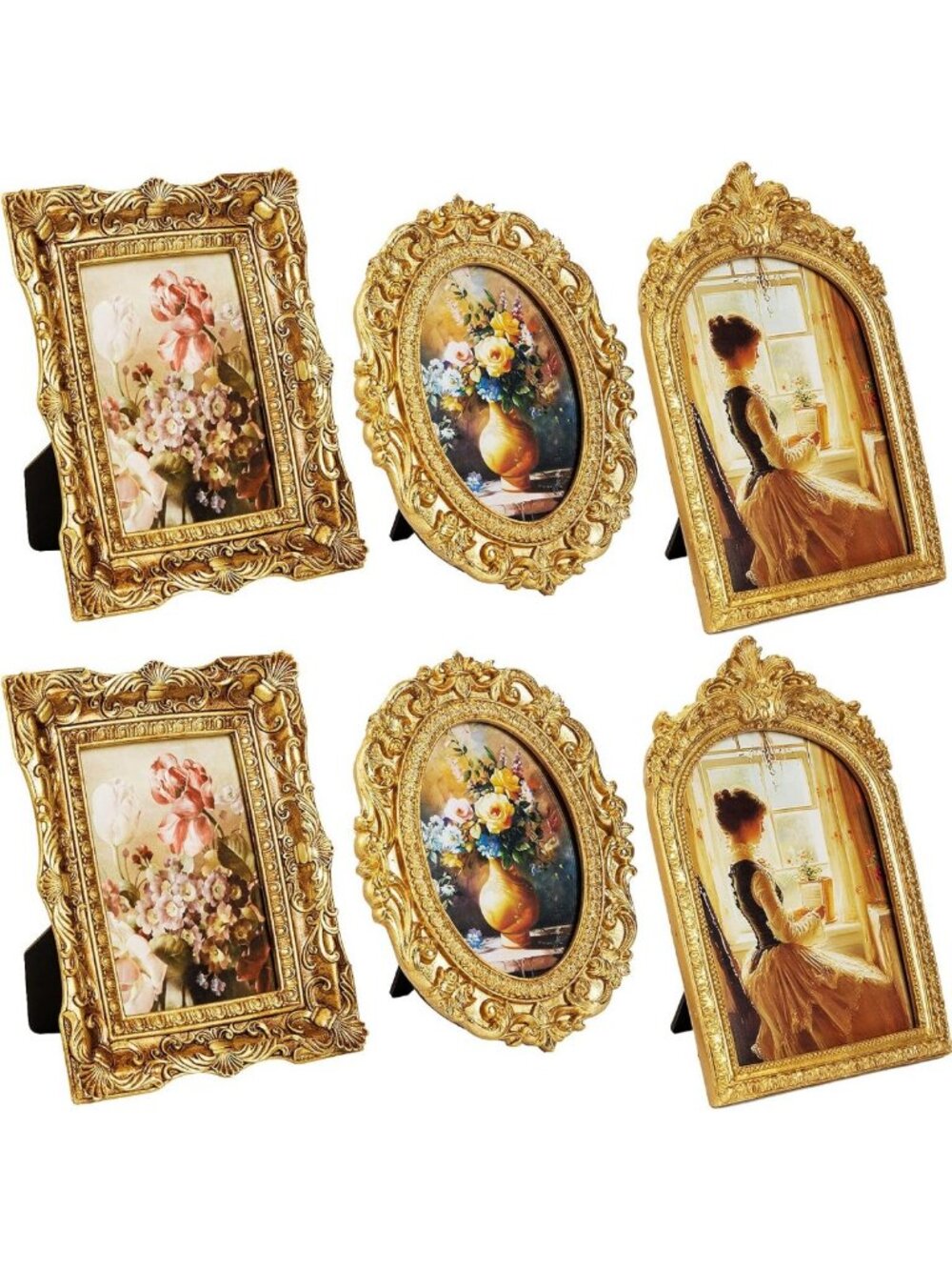 Vintage Baroque Gold Resin Picture Frames Set of 6, Antique Home Decor